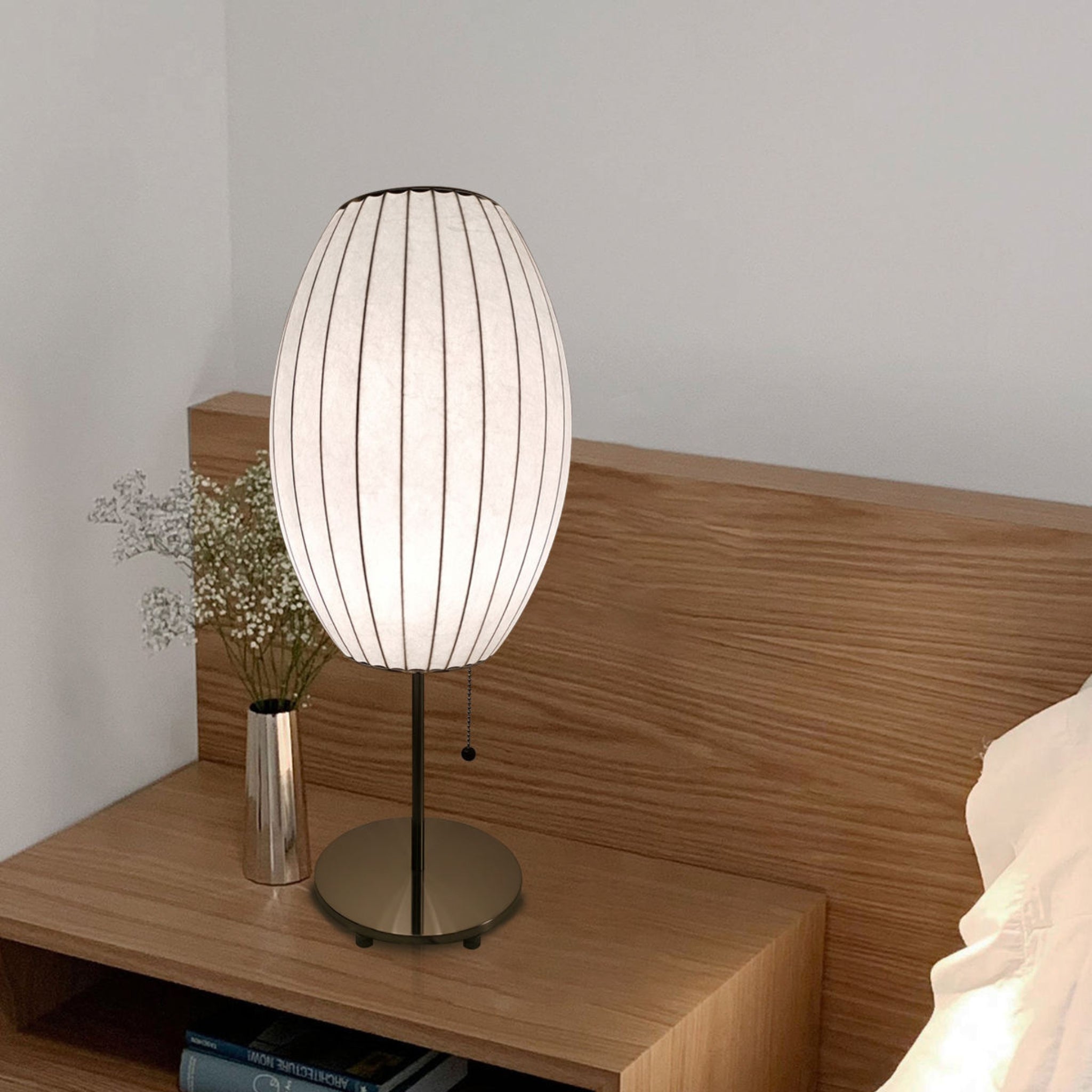 White Fabric Japanese Style Table Lamp | Living Room, Bedroom, Hotel, Residential Space LP-67